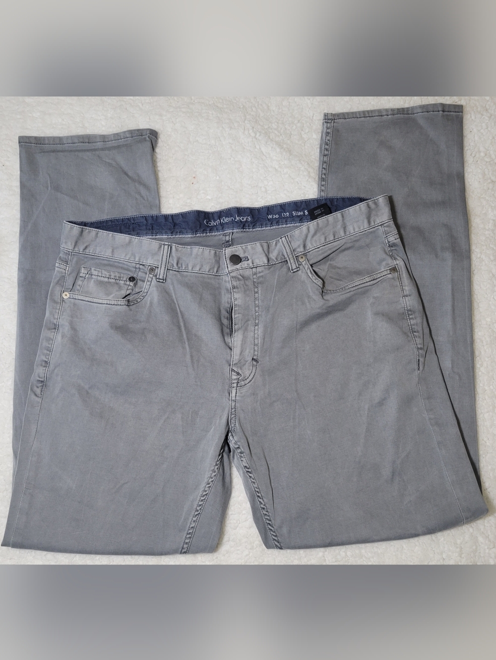 Calvin Klein Jeans Mens 36x32 Gray Slim Straight Stretch Denim Pants W36 L32